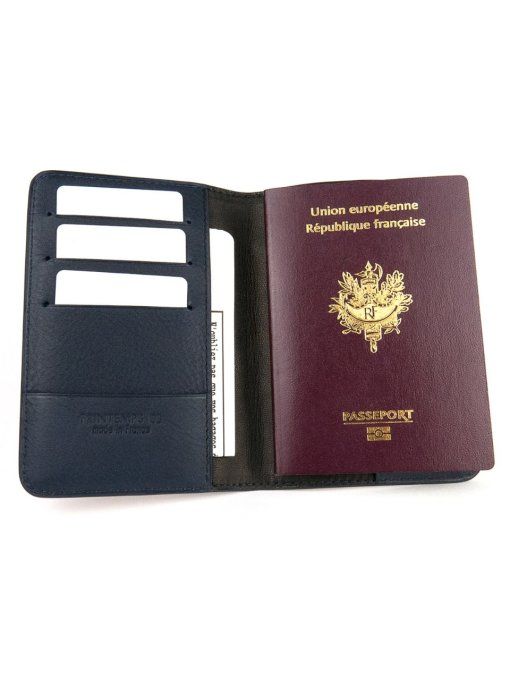 Etui passeport Nova en cuir bleu marine