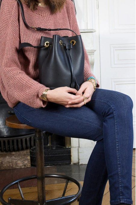 grand sac seau cuir noir