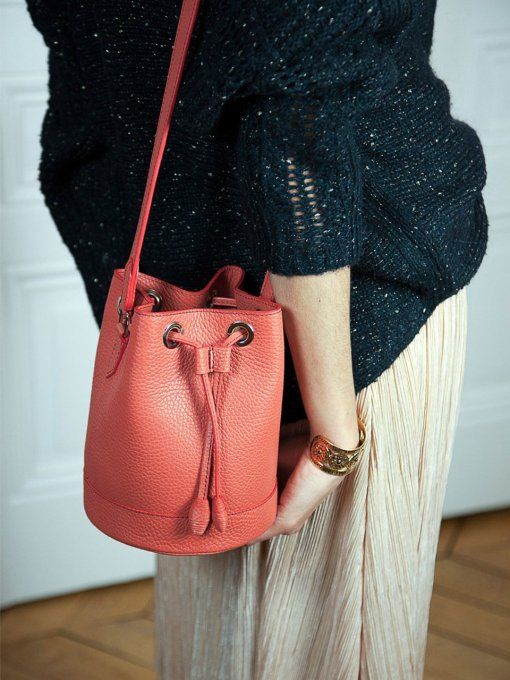 sac seau en cuir corail