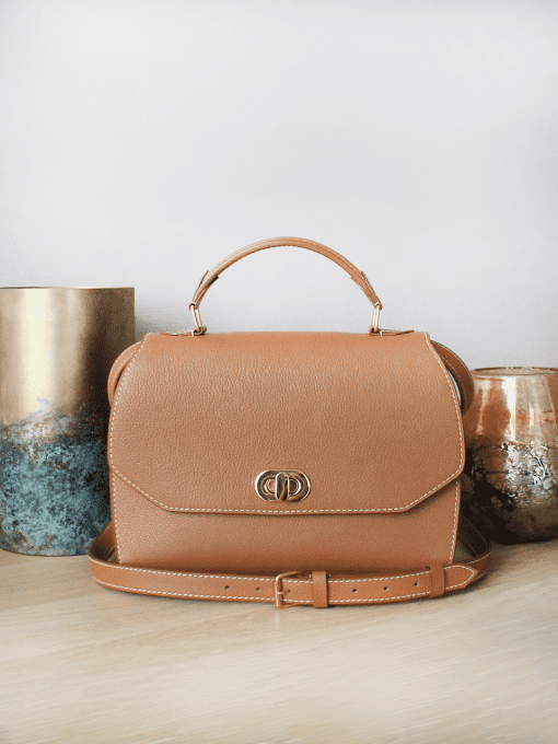 Sac rabat Narose en cuir camel